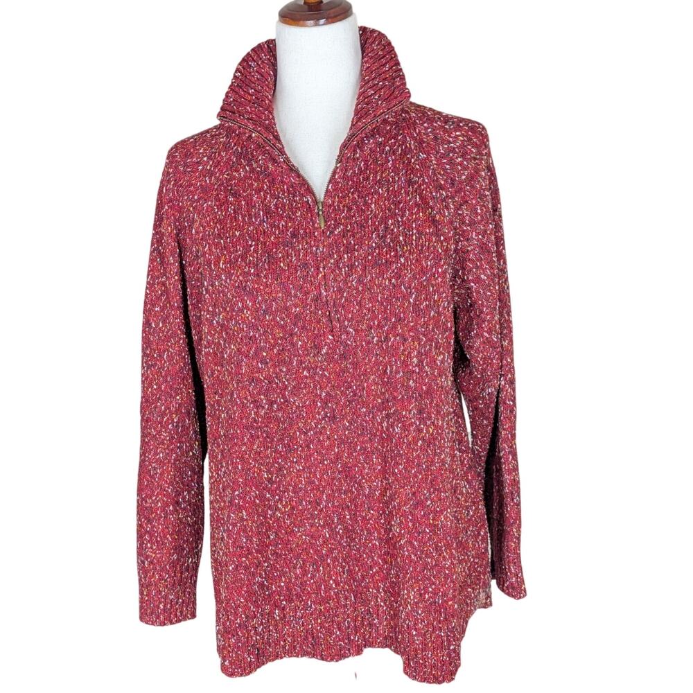 Coldwater Creek Red 1/4 Zip Pullover Sweatshirt Size Large Cotton Blend